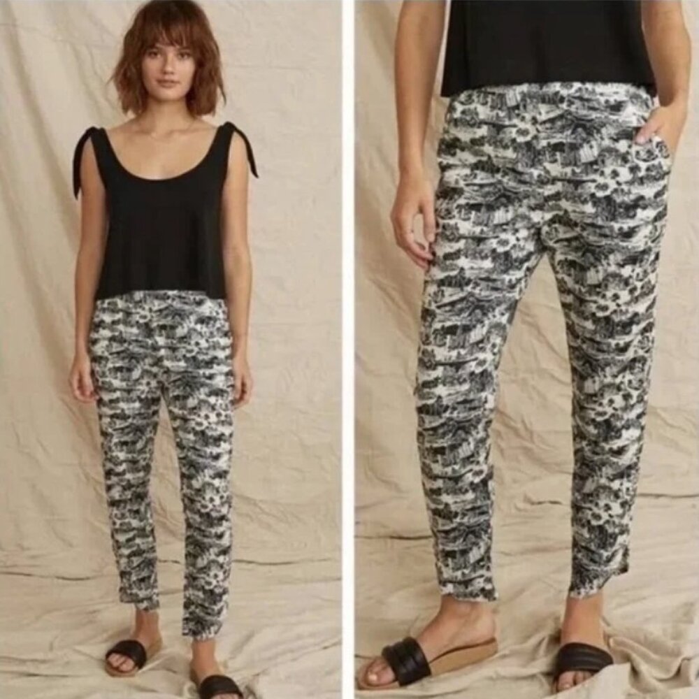 Marine Layer Allison Black Cream Toile Cotton Cropped Pull-On Pants XS